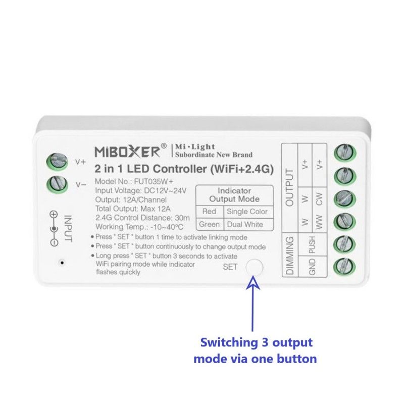 Controlador de tira LED RGB 3 en 1 - RGBW - RGB+CCT - WiFi+2.4G