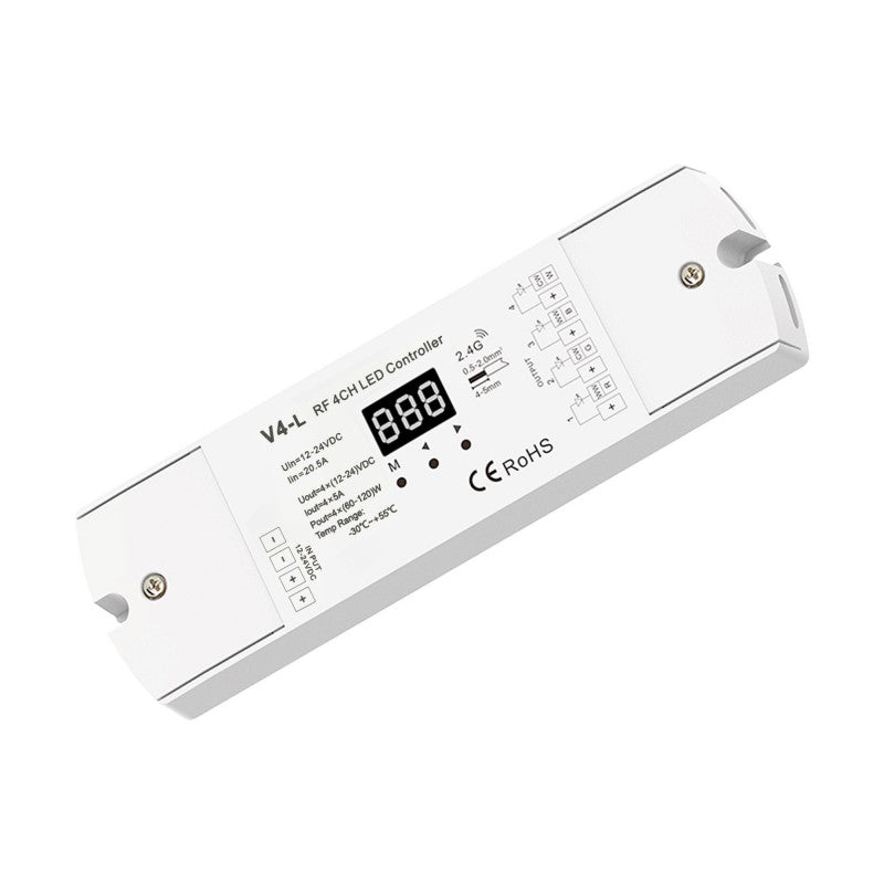 Controlador Monocromático/CCT/RGB/RGBW 12-24V DC - 4 Canales - Programable - RF 2.4GHz - Skydance