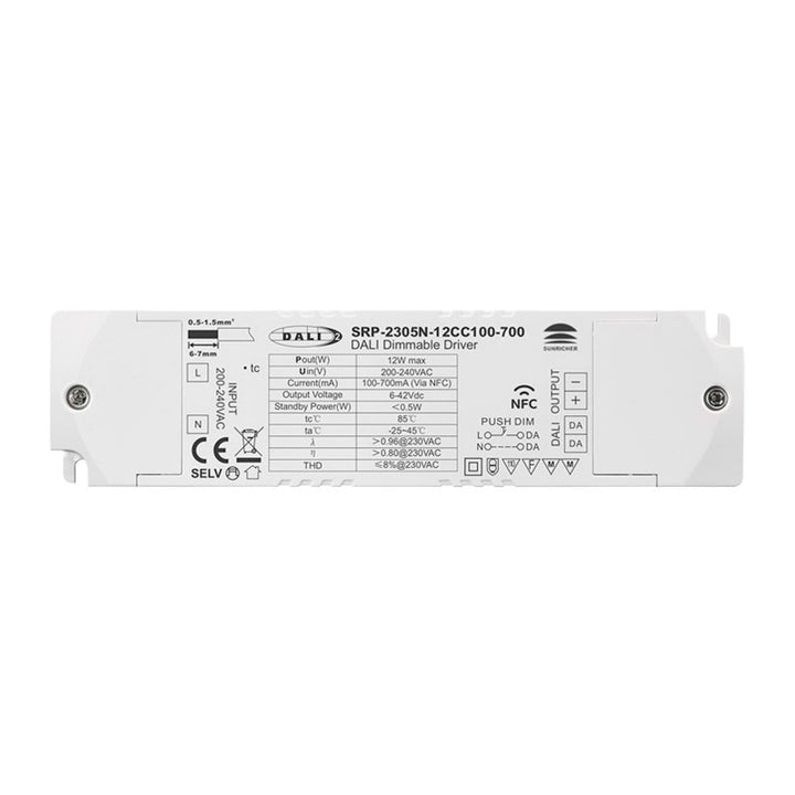 Driver DALI DT6 monochrome dimmable 220-240V - Sortie 6-42V DC - 100-700mA - 12W