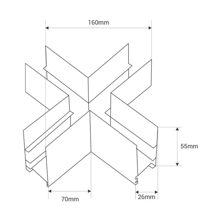 Connecteur en X pour rail magnétique en saillie 20mm - Blanc