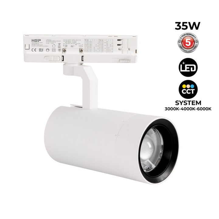 Projecteur LED pour rail triphasé 35W CCT - ZOOM 20º- 60º - CRI 90