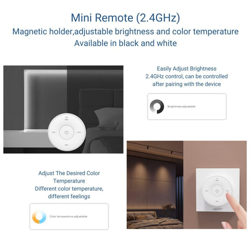 Mini interruptor de atenuación RF - Monocromo + CCT - Base magnética - Mi Light - Negro