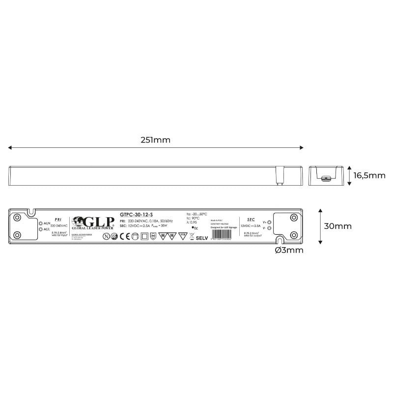 Fuente de alimentación LED extraplana 30W 24V - GLP