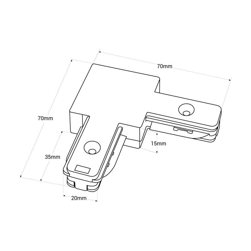 Jonction en angle 90º pour rail monophasé en PVC (Réf. BTMP)