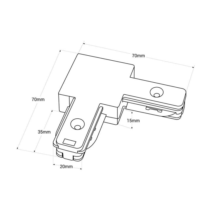 Jonction en angle 90º pour rail monophasé en PVC (Réf. BTMP)