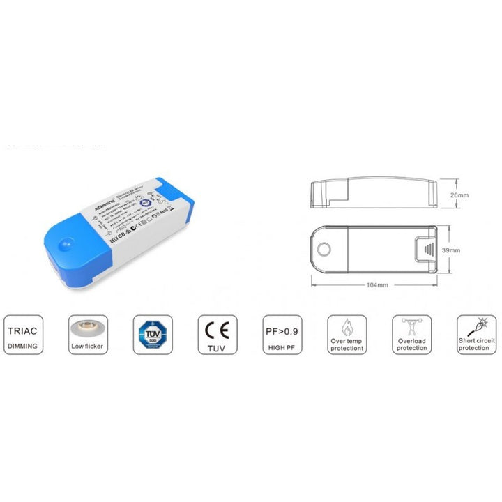 Driver LED dimmable TRIAC 43-70V-DC 250ma 20W