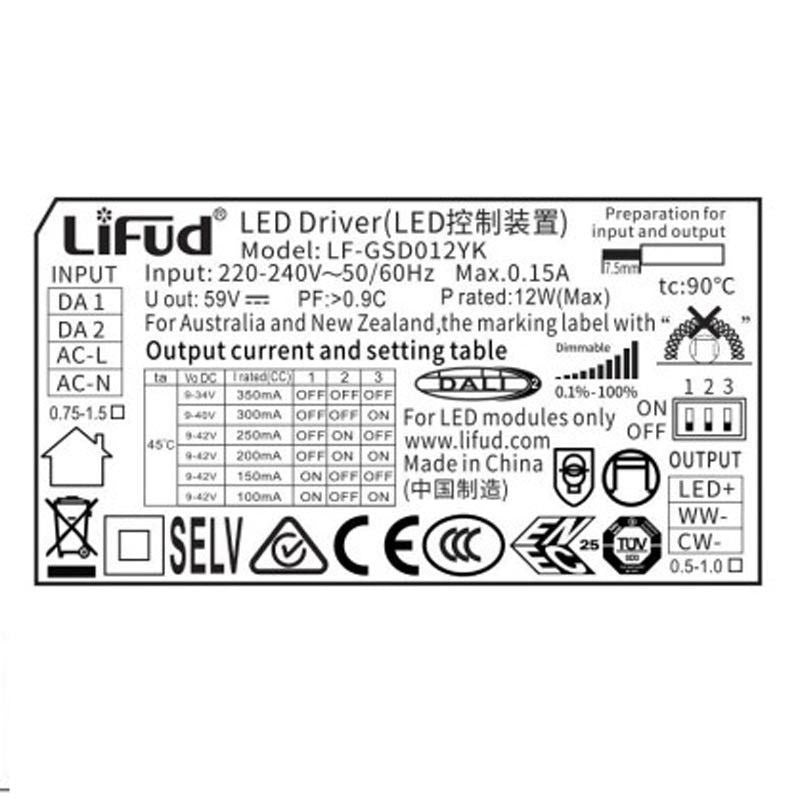 Controlador DALI multicorriente de 12 W y CCT de 100-350 mA y regulable