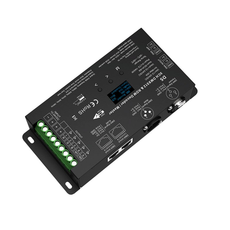 Décodeur DMX512 12-24V DC - 6A/canal - 5 canaux - Ecran OLED