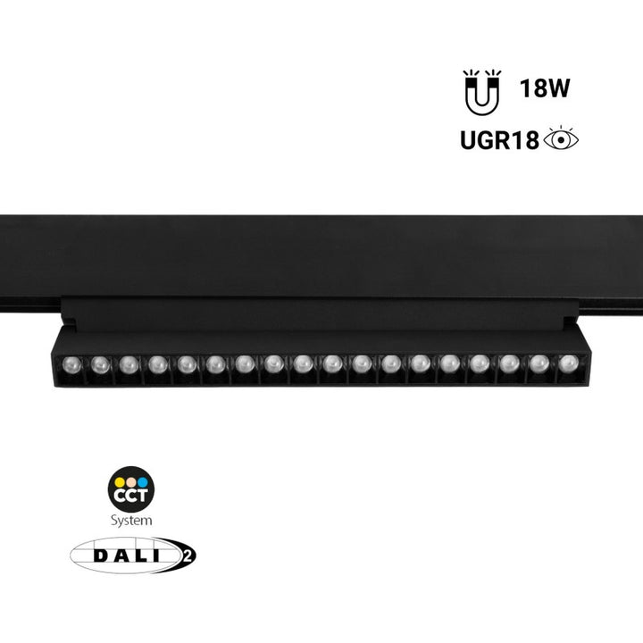 Spot LED CCT linéaire orientable sur rail magnétique 48V - 18W - Gradation DALI - UGR18