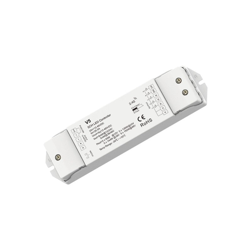 Contrôleur variateur RGB + CCT 12-48V DC - 25A (5A/canal) - RF 2.4G - Dimmer PUSH - Skydance