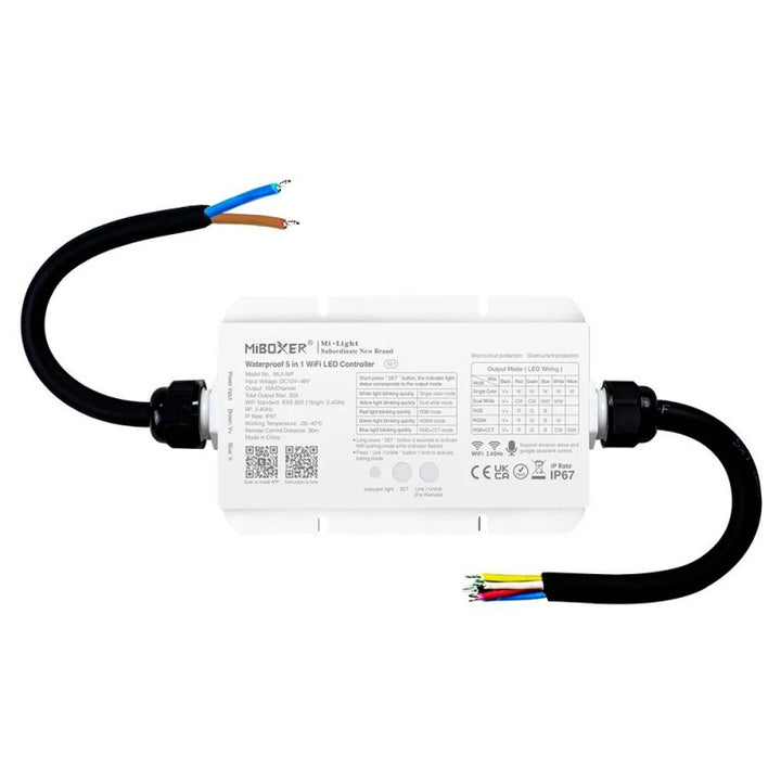 Controlador de tira LED 5 en 1 a prueba de agua - 12-48 V CC - 2,4 G - WiFi - MiBoxer - IP67 - WL5-WP