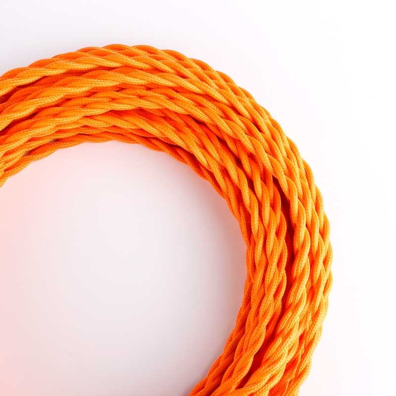 Cable trenzado recubierto de tejido efecto seda color naranja