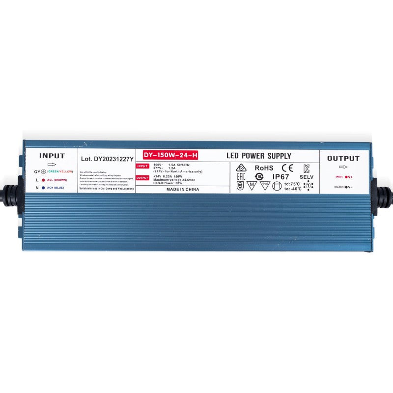 Fuente de alimentación LED impermeable de 24 V, 150 W, extrafina, 6,3 A, IP67