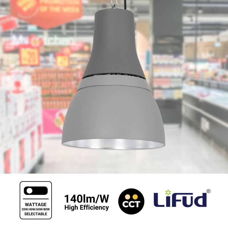 Suspension LED CCT commerciale - (25W / 40W / 60W / 80W) - Diffuseur Aluminium - UGR19 - Driver Lifud 0-10V