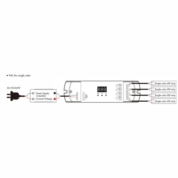 Controlador Monocromático/CCT/RGB/RGBW 12-24V DC - 4 Canales - Programable - RF 2.4GHz - Skydance