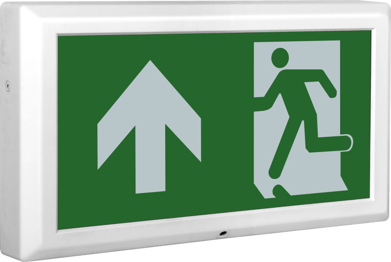 Señal de salida de emergencia Luceco Tempus con flecha hacia arriba, iluminación de emergencia DALI, 100 lúmenes, 8 W