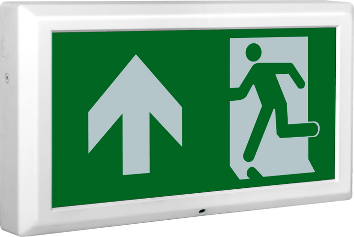 Señal de salida de emergencia Luceco Tempus con flecha hacia arriba, iluminación de emergencia DALI, 100 lúmenes, 8 W