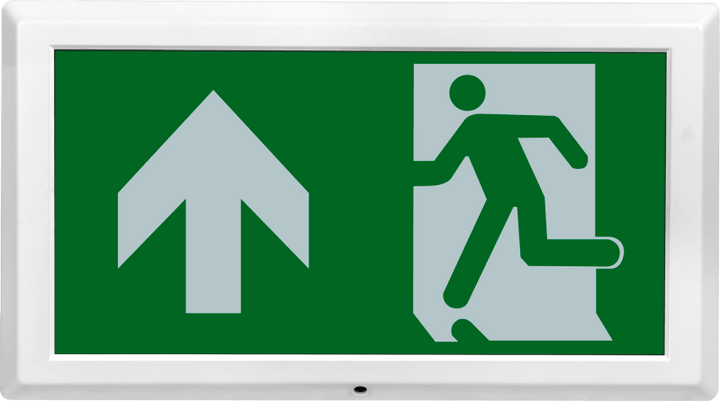 Señal de salida de emergencia Luceco Tempus con flecha hacia arriba, iluminación de emergencia DALI, 100 lúmenes, 8 W