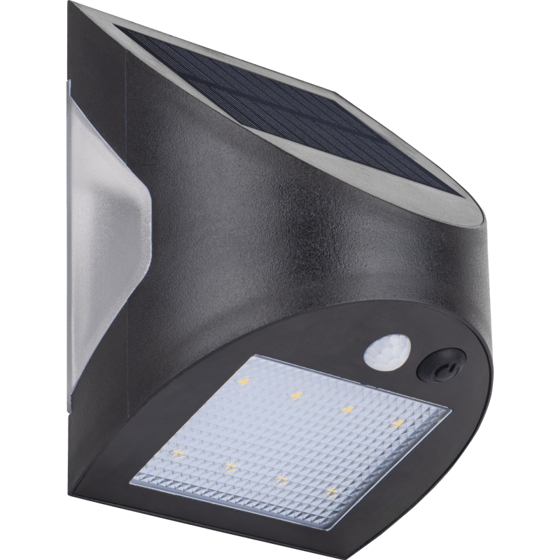 Aplique solar de pared Luceco Prysm Black, energía solar + detector, 300 lúmenes, 3 W