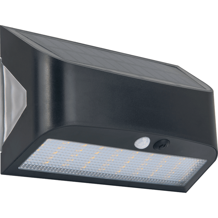 Aplique solar de pared Luceco Prysm Black, energía solar + detector, 600 lúmenes, 6 W