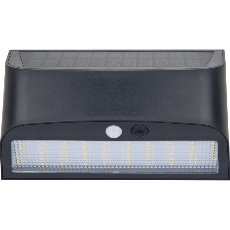 Aplique solar de pared Luceco Prysm Black, energía solar + detector, 600 lúmenes, 6 W