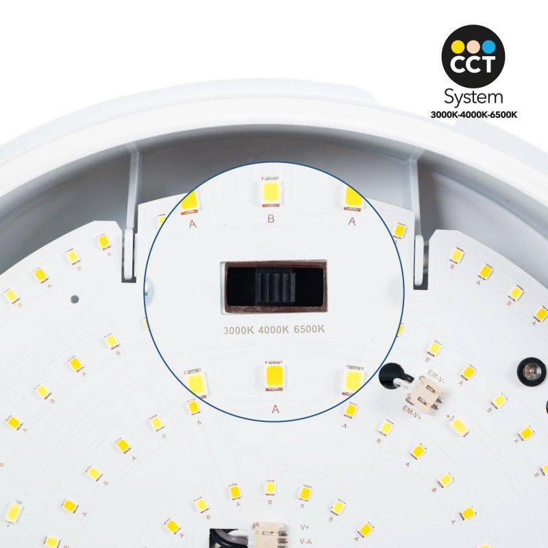 Plafonnier LED étanche / éclairage de secours - CCT - Puissance réglable 12W-16W - Ø31cm - IP65