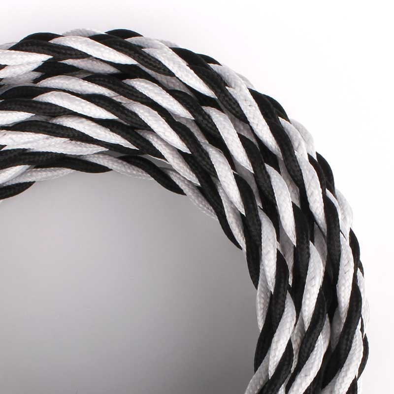 Câble tressé recouvert d'un tissu à effet soie Couleur noir et blanc