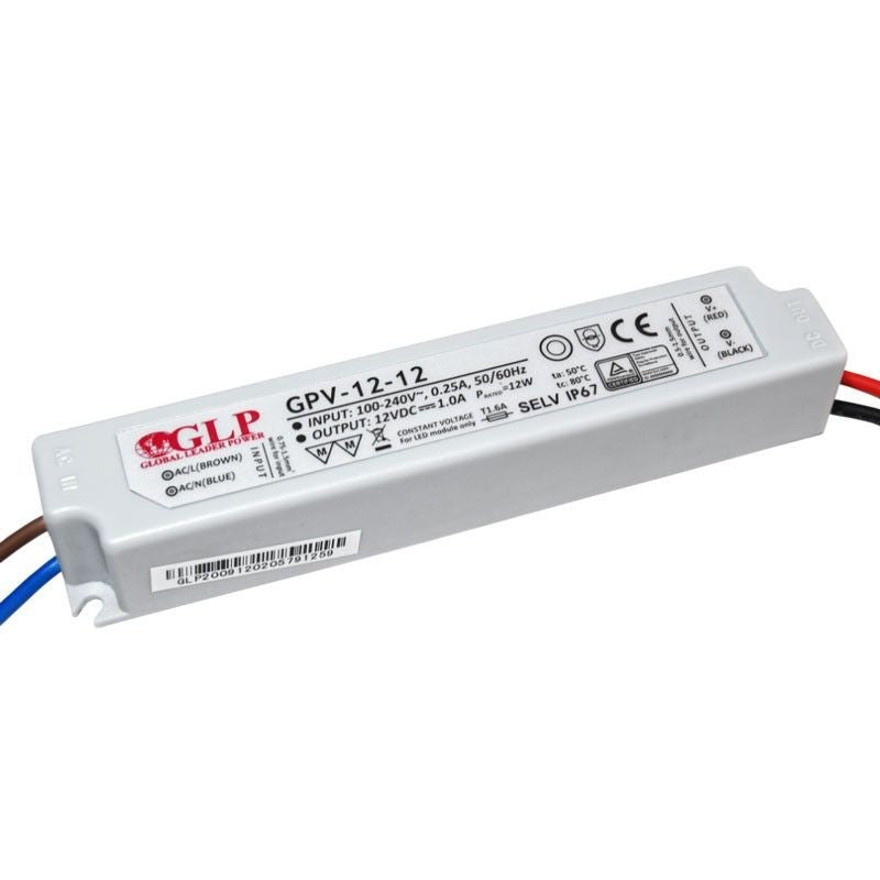 Fuente de alimentación LED impermeable 12V DC - 12W - IP67 - GLP