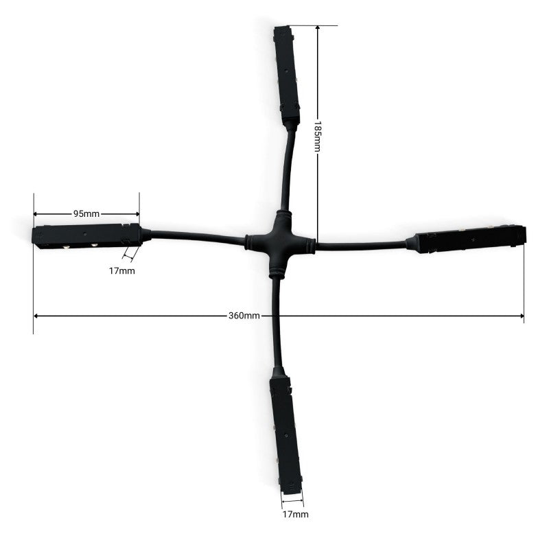 Conector eléctrico en forma de X para carril magnético de 20 mm - Negro