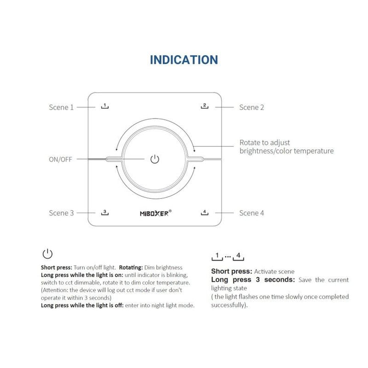 Panel de control RF con dial - CCT - 4 escenas - Mi Light - 2,4 GHz