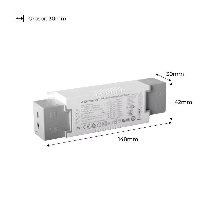 Driver dimmable DALI - PUSH - 0-10V 9-42VDC Multicourant 700-1050mA