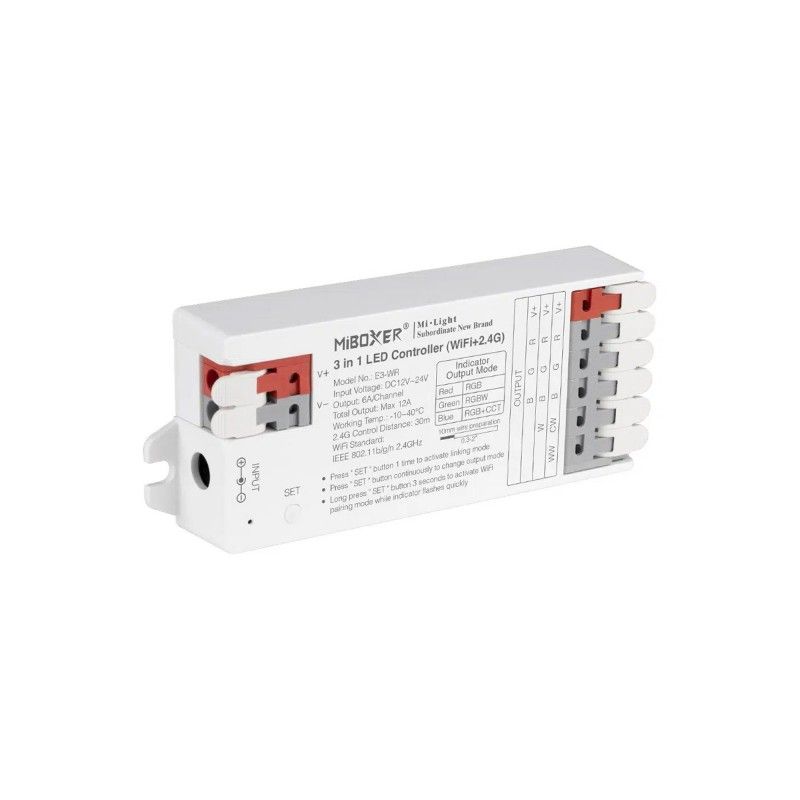 Controlador de tira LED 3 en 1 - RGB / RGBW / RGB+CCT - 12/24 V CC - 2,4 GHz + WiFi - Mi Boxer - E3-WR