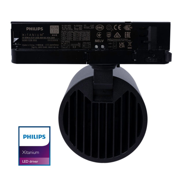 Projecteur LED sur rail triphasé 4000K - 40W - IRC 95 - Driver Philips Xitanium - Noir