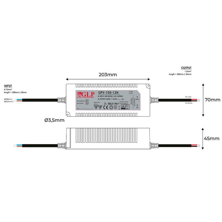 Fuente de alimentación LED impermeable 24V DC - 150W - IP67 - GLP