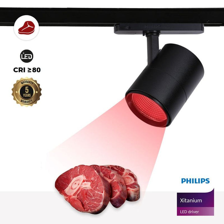 Projecteur LED sur rail triphasé spécial boucherie - Driver intégré Philips Xitanium - LED COB - 40W