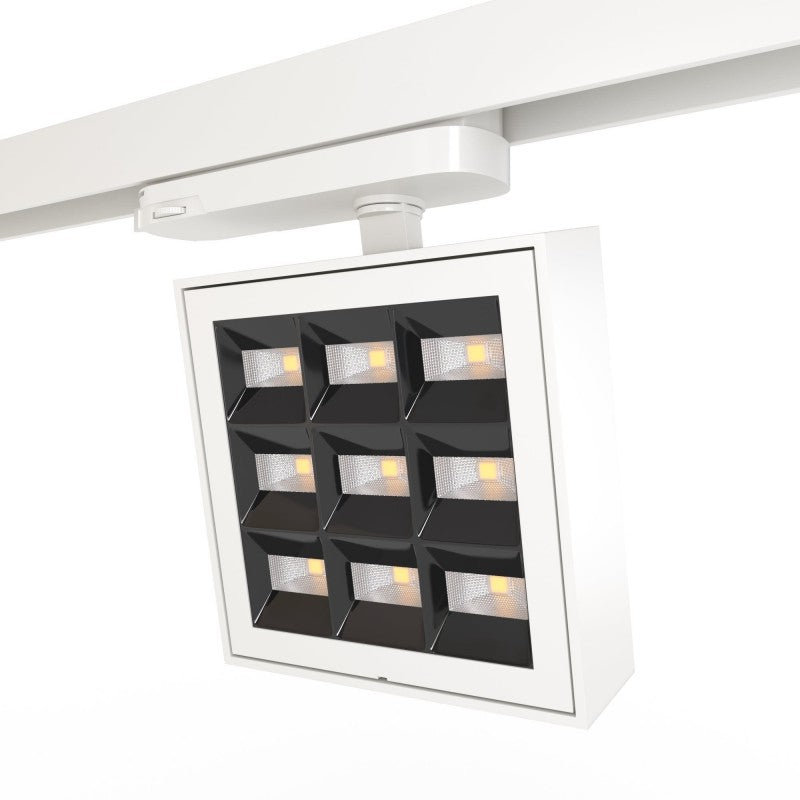 Foco LED cuadrado para carril trifásico - Potencia regulable: 12-42W - 4000K - CRI90 - Ángulo 35° x 70°