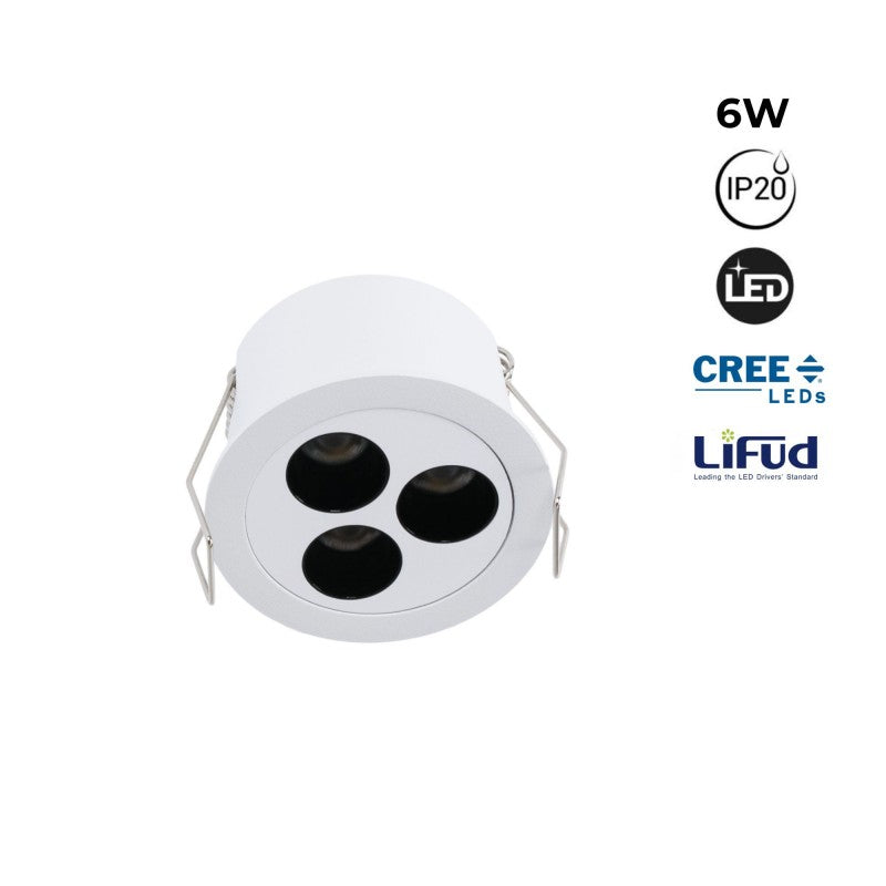 Foco LED empotrable redondo 6W - UGR18 - Corte Ø55mm - Blanco