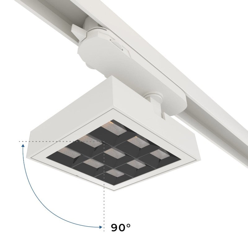 Foco LED cuadrado para carril trifásico - Potencia regulable: 12-42W - 4000K - CRI90 - Ángulo 35° x 70°