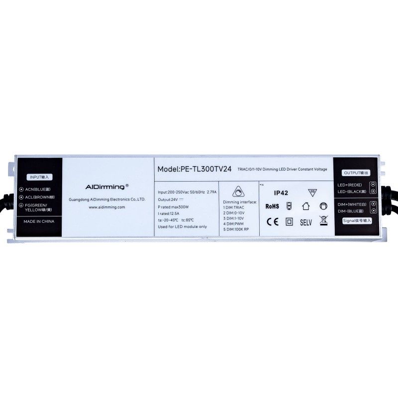 Alimentation LED dimmable TRIAC/0-10V - 200-250V - Sortie 24V - 12,5A - 300W