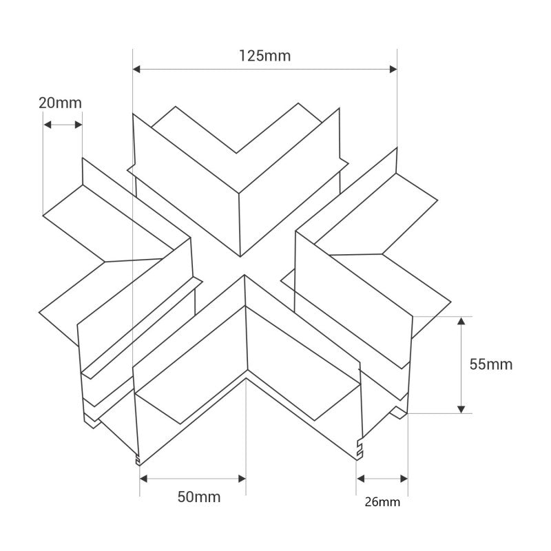 Conector en X para carril magnético empotrado de 20 mm - Negro