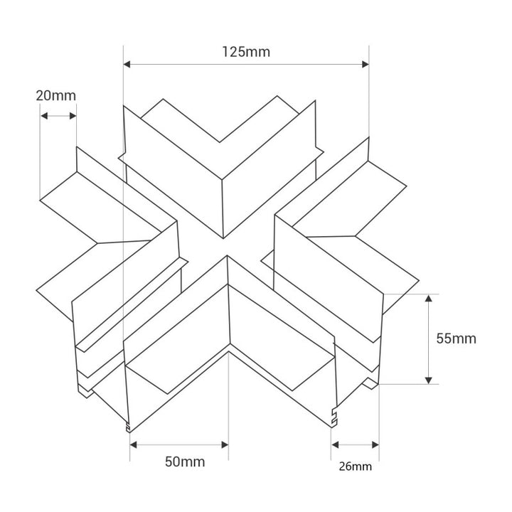 Conector en X para carril magnético empotrado de 20 mm - Negro