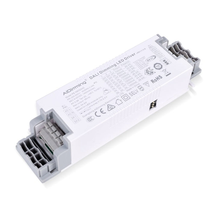 Driver dimmable par DALI + 1/0-10V + PUSH - 9-42V DC - 58W - Courant multiple (700-1400mA)