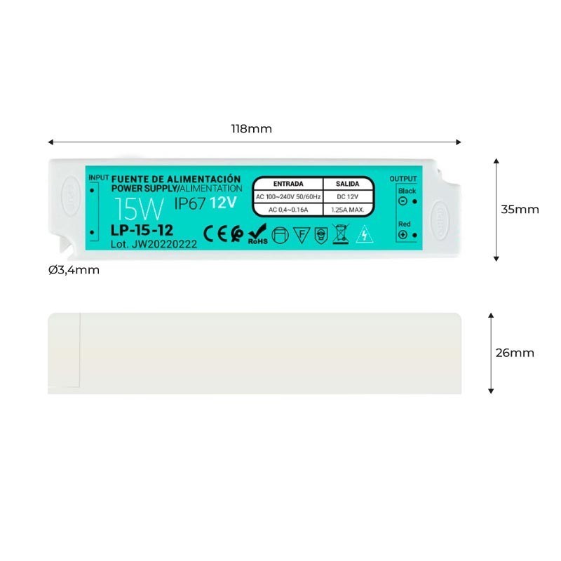 Alimentation étanche IP67 12V 15W