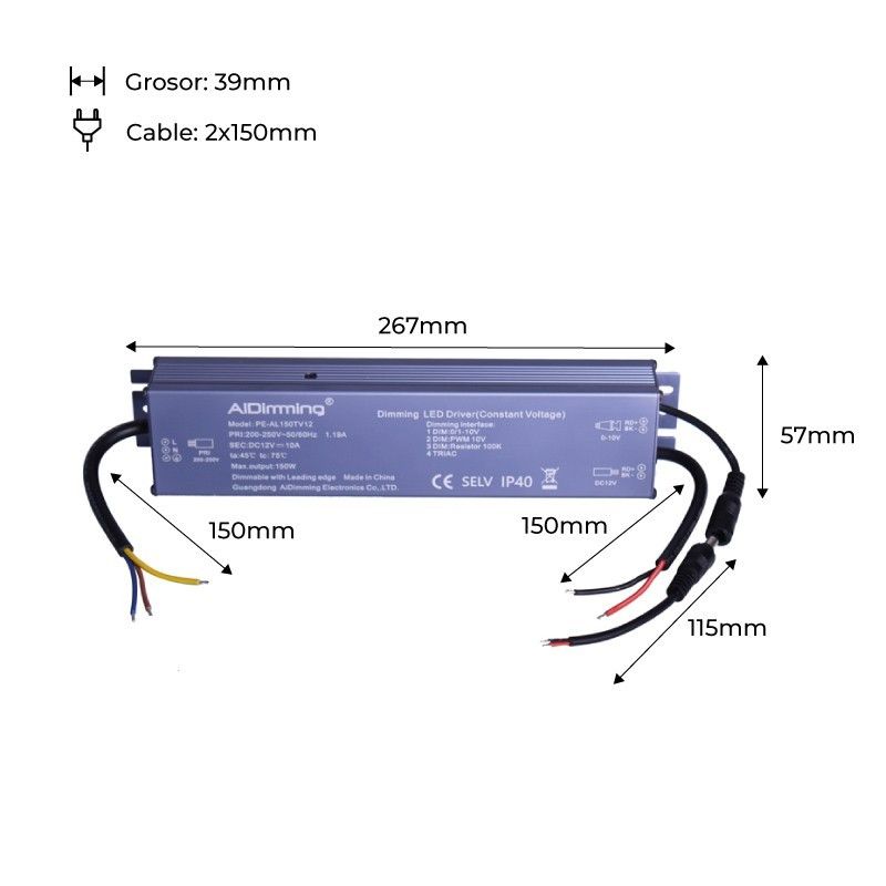 Fuente de alimentación LED regulable TRIAC/0-10V 200-250V - Salida 12V - 10A - 120W