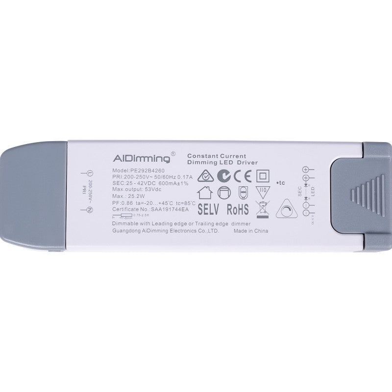 Driver LED dimmable TRIAC 25-42V DC - 600mA - 25,2W