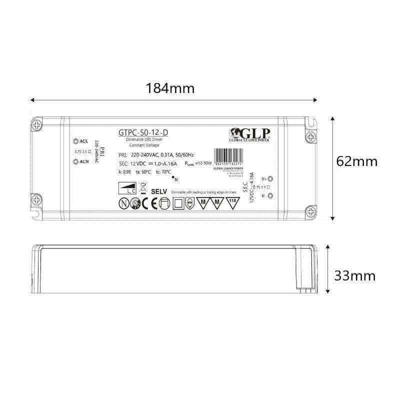 Alimentation LED Triac dimmable - 50W - 12V - GPL