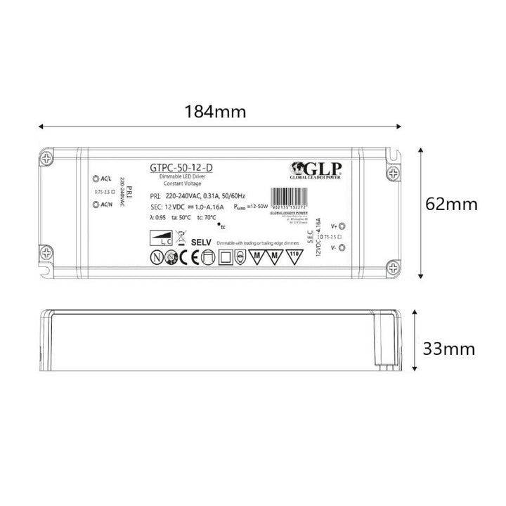 Alimentation LED Triac dimmable - 50W - 12V - GPL