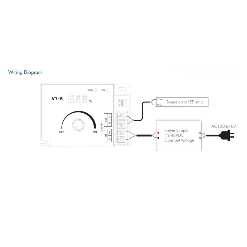 Regulador monocromático de 12-48 V CC, 20 A, con rueda, curva logarítmica y frecuencia PWM seleccionable