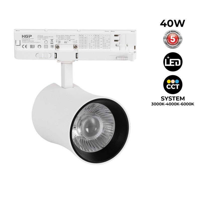 Proyector LED arquitectónico para carril trifásico - CCT - 40W - CRI 90 - Driver KGP