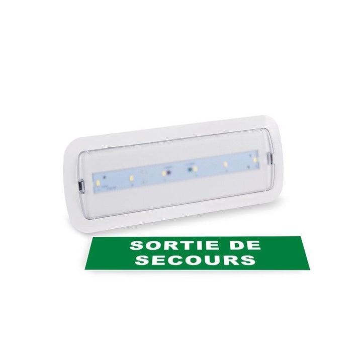 Kit Pictogramme autocollant "SORTIE DE SECOURS" + Bloc d'éclairage 3W